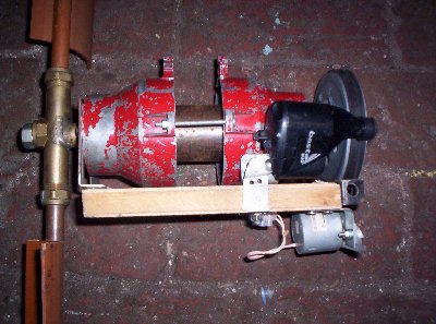 The wind turbine showing test motors rigged to the rear.