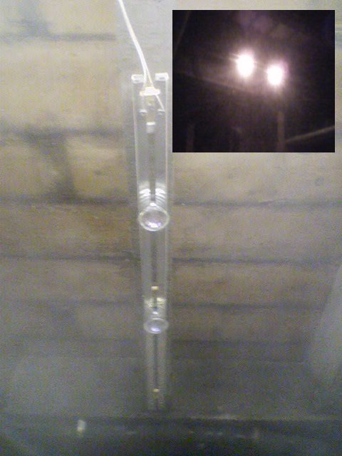 Track lighting made from refuse running off the deep cycle battery.