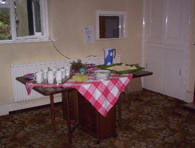 The table is set for refreshments.