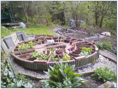 The herb tablet with the bog garden project to the rear.